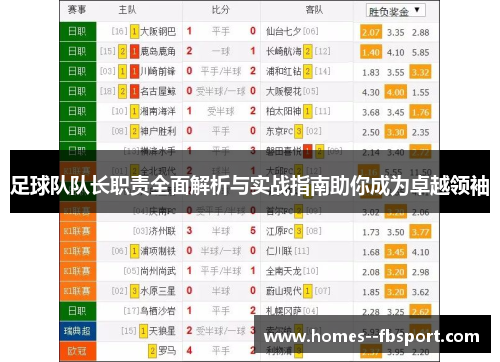 足球队队长职责全面解析与实战指南助你成为卓越领袖